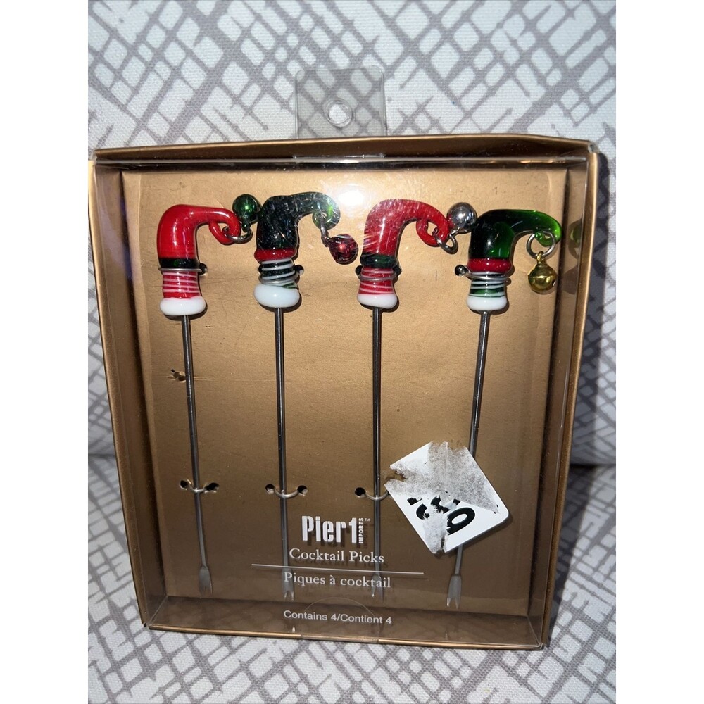 Pier 1 Hors d’oeuvre CocktailChristmas Hats Glass Top Sticks Metal Base New